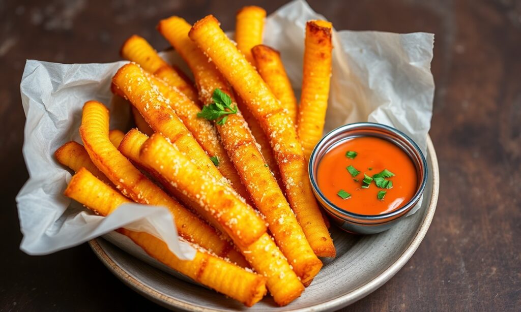 Golden polenta fries with zesty marinara dip.