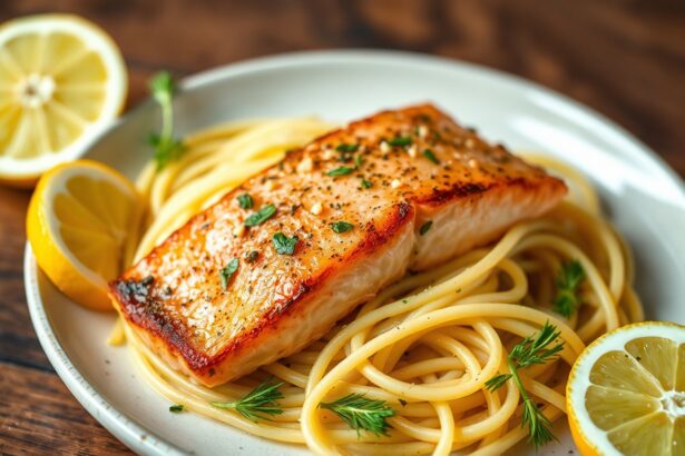 Zesty salmon piccata, a bright citrus-kissed seafood delight.