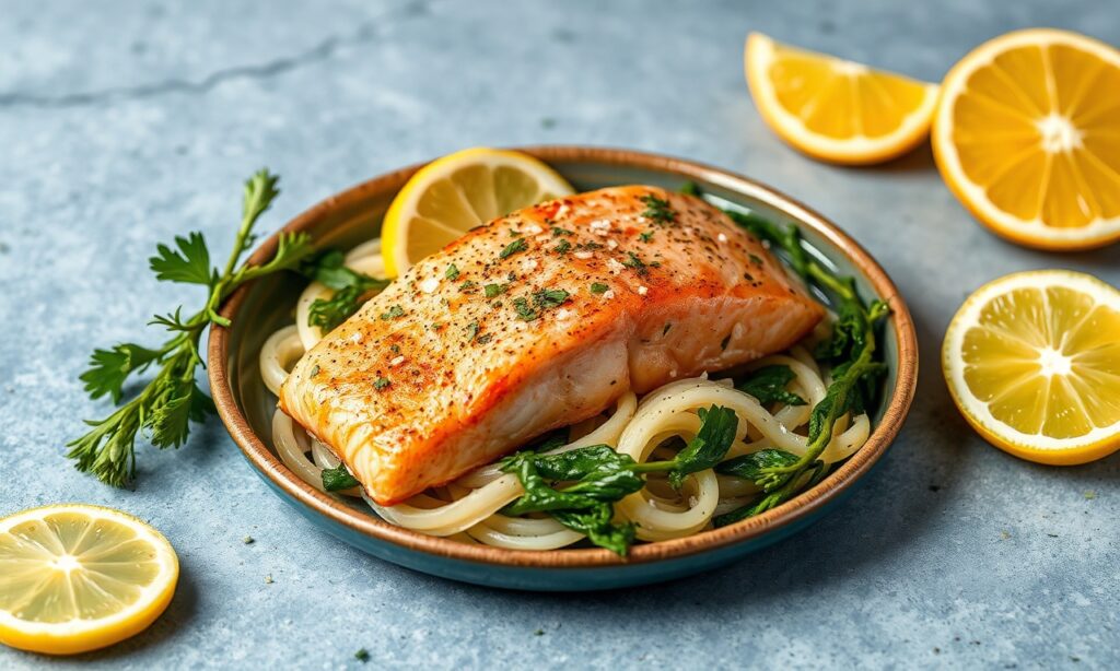 Zesty salmon piccata: a bright, citrus-kissed seafood delight.