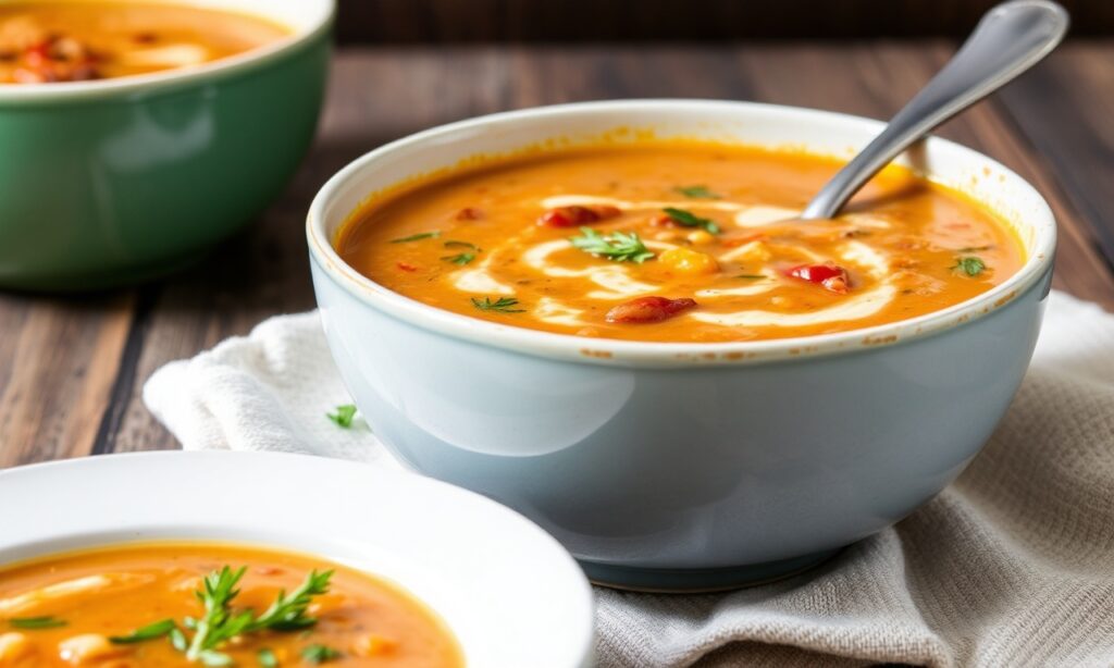 Hearty Harvest vegetable and bean soup recipe, comforting autumn meal.