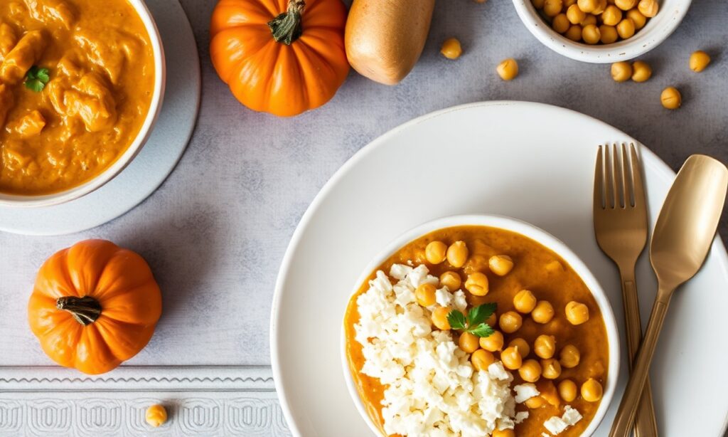 Hearty pumpkin curry with chickpeas, a flavorful fall feast.