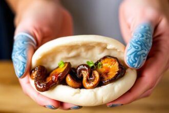 Gua bao with delicious hoisin-glazed mushrooms.