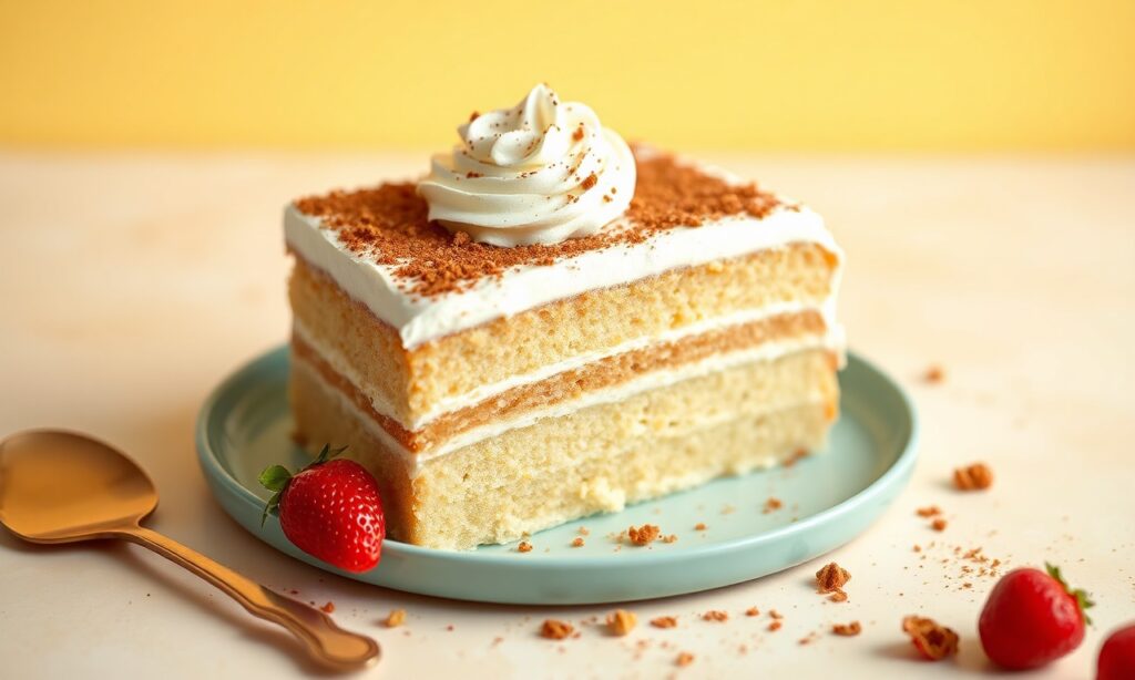 Coquito Tres Leches cake: Creamy Caribbean delight with spiced coconut.