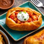 Samosa-stuffed baked potatoes: a fusion comfort food.