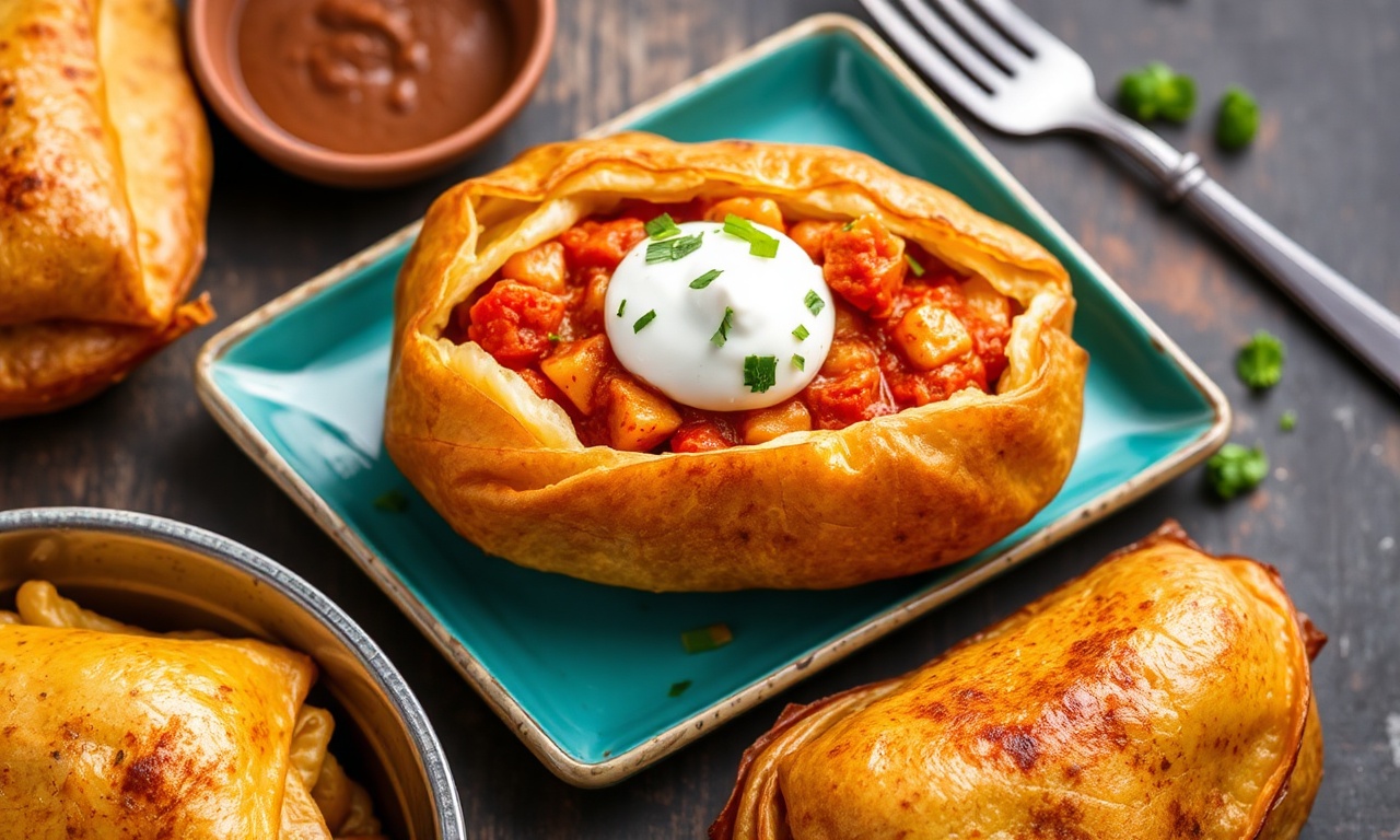 Samosa-stuffed baked potatoes: a fusion comfort food.