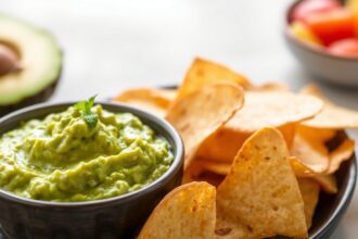 Perfect pair: guacamole with crunchy tortilla chips.