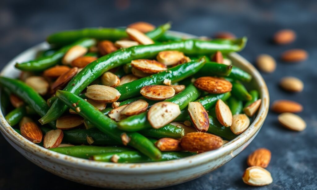 Crunchy Elegance: Sautéed green beans with toasted almonds, a sophisticated side dish.