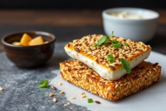 Crunchy sesame-crusted halloumi: a delightful savory bite.