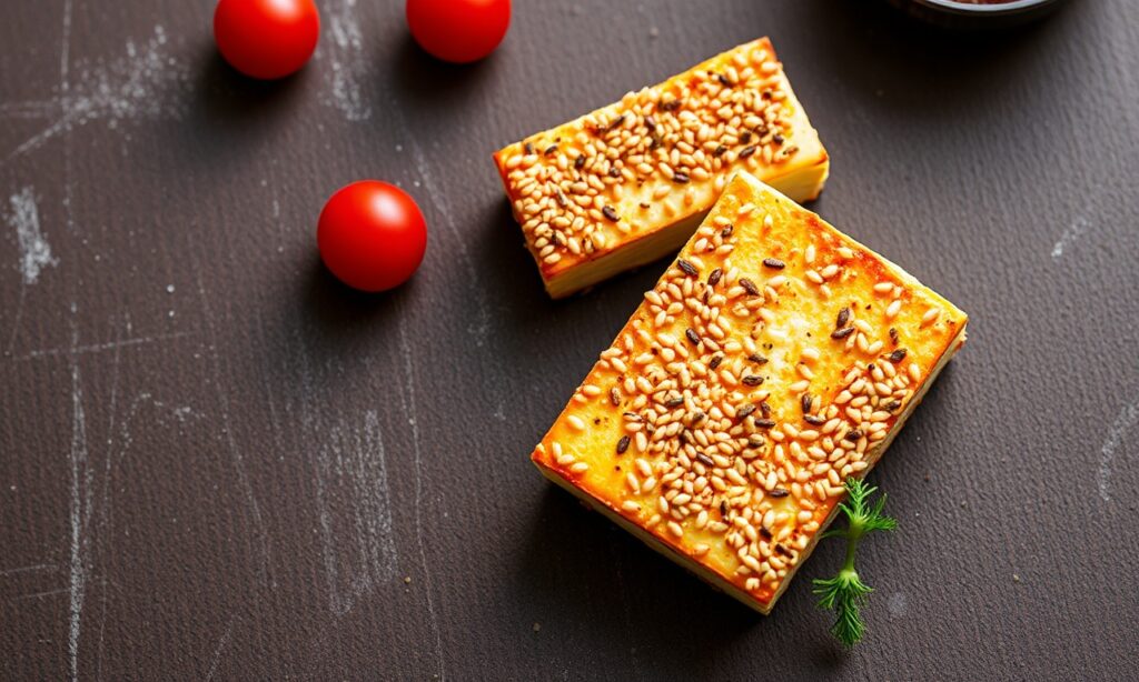 Crunchy sesame halloumi: crispy, flavorful delight.