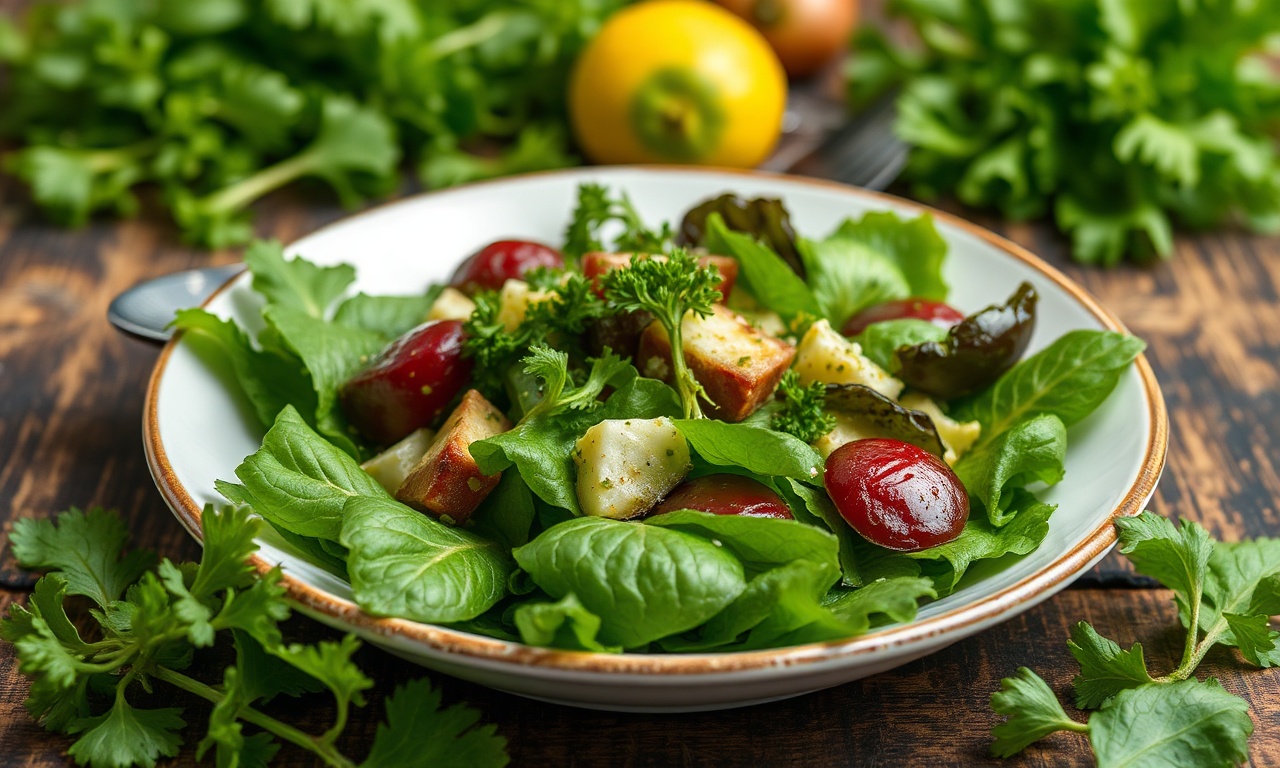 Brighten plate with vibrant green salad, zesty lemon vinaigrette.