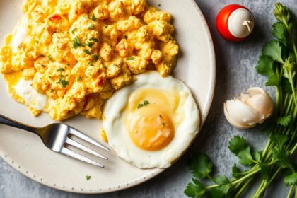 Dreamy cheesy scrambled eggs, rich, velvety, and indulgent breakfast.