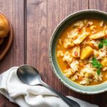 Warm up with hearty curried chicken rice soup bowl.