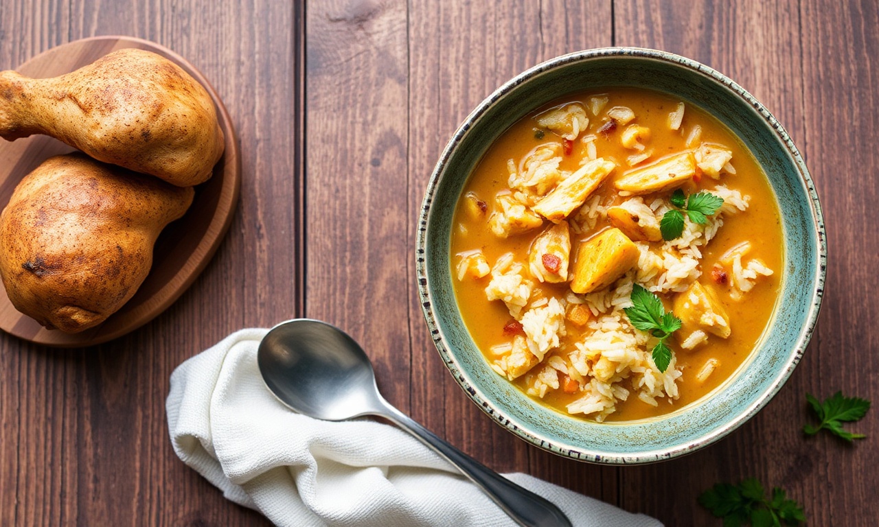Warm up with hearty curried chicken rice soup bowl.