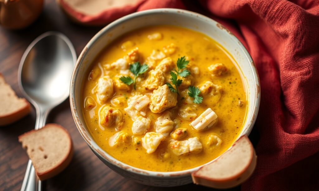 Warm up with cozy curried chicken and rice soup.