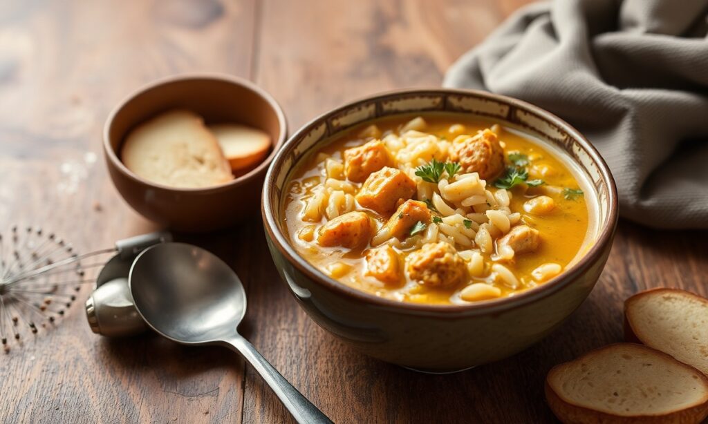 Warm up with hearty curried chicken and rice soup.
