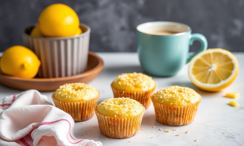 Zesty lemon poppy seed mini muffins, cheerful and bursting with flavor.