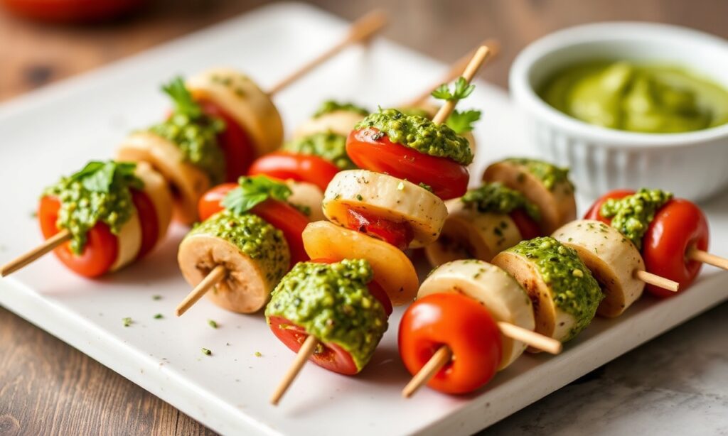 Irresistible pesto bite appetizer skewers, a flavorful bite.