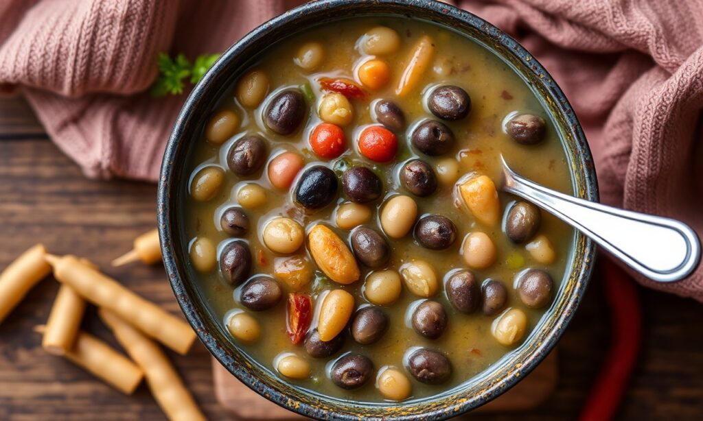 Hearty Porotos Granados stew, a delicious Chilean autumn comfort food.