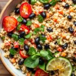 Brighten bowl: Vibrant vegan quinoa black bean salad with colorful vegetables.
