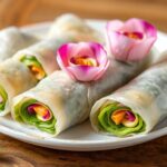 Edible flower spring rolls: a beautiful and delicate appetizer.