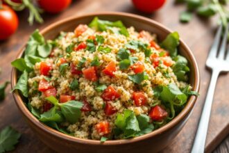 Fresh Quinoa Tabbouleh salad, herb-packed and protein-rich.