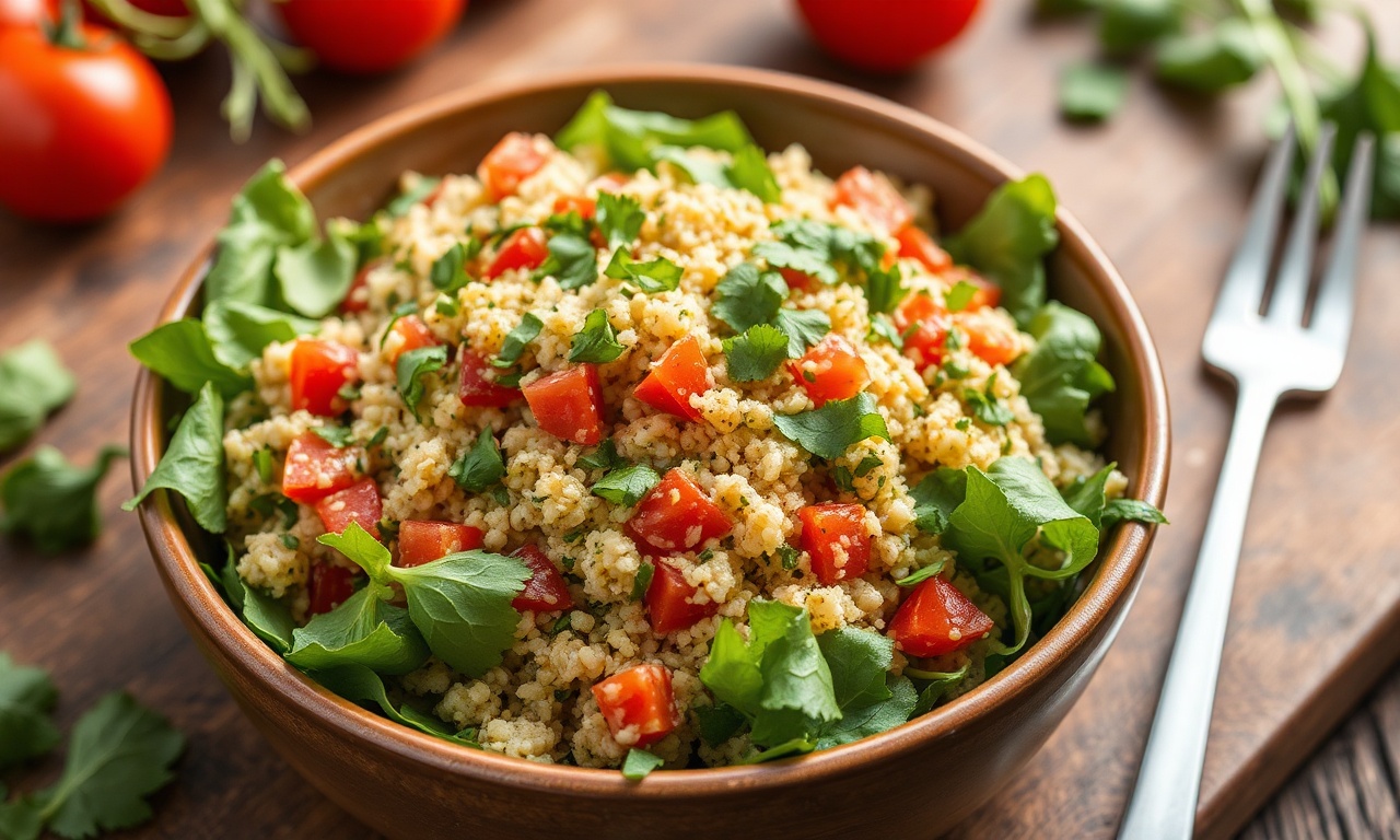 Fresh Quinoa Tabbouleh salad, herb-packed and protein-rich.