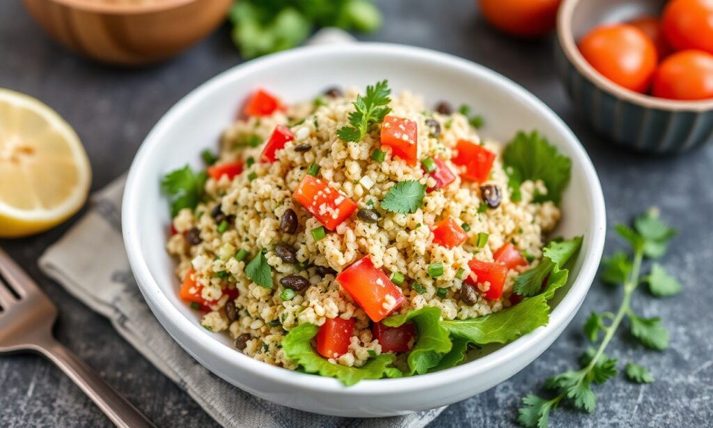 Fresh Quinoa Tabbouleh salad: herb-packed, protein-rich, and zesty.