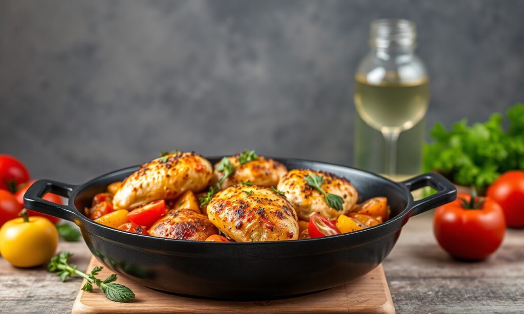 Savor flavor: Tuscan chicken skillet recipe, vibrant Italian cooking.