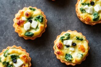 Savory mini quiches: delicious spinach feta bites for easy entertaining.