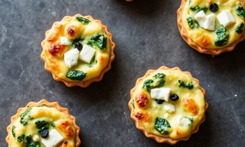 Savory mini quiches: delicious spinach feta bites for easy entertaining.