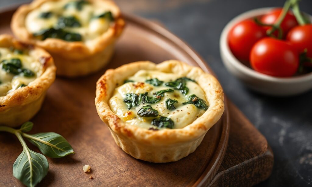 Savory mini quiches: spinach feta bites, effortless entertaining.