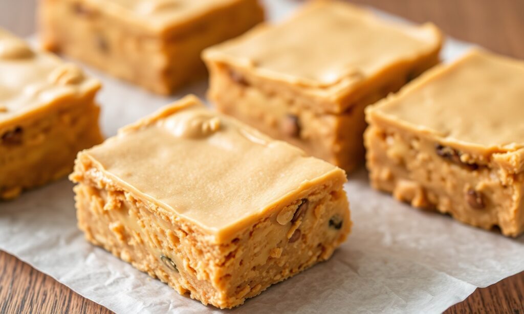 Easy no-bake peanut butter bars recipe.