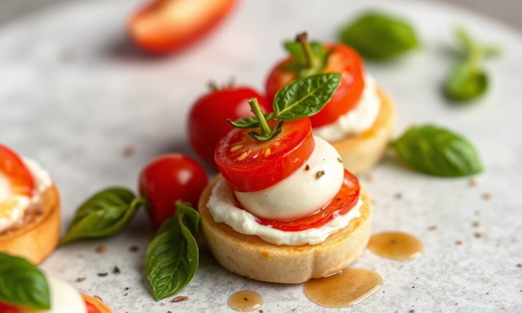 Bite-sized cherry tomato mozzarella delight recipe inspiration.