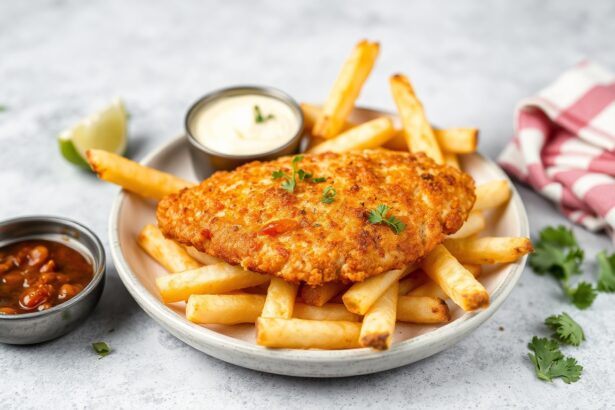 Crispy vegan fish & chips made with tempeh: a delicious twist.