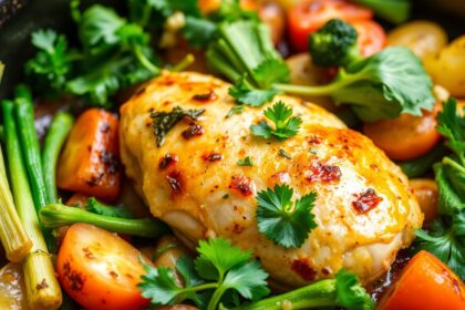 One-pan Mediterranean chicken and fresh veggies, simple, flavorful.