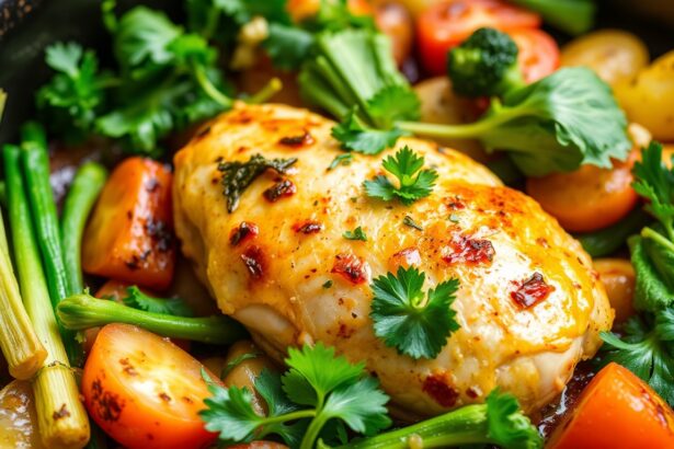 One-pan Mediterranean chicken and fresh veggies, simple, flavorful.
