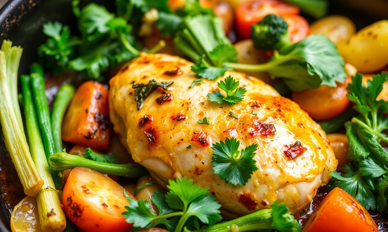 One-pan Mediterranean chicken and fresh veggies, simple, flavorful.