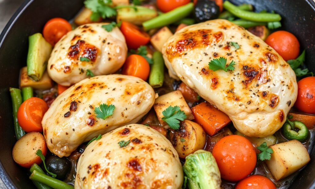One-pan Mediterranean chicken and vibrant veggies, simple, fresh, flavorful dinner.