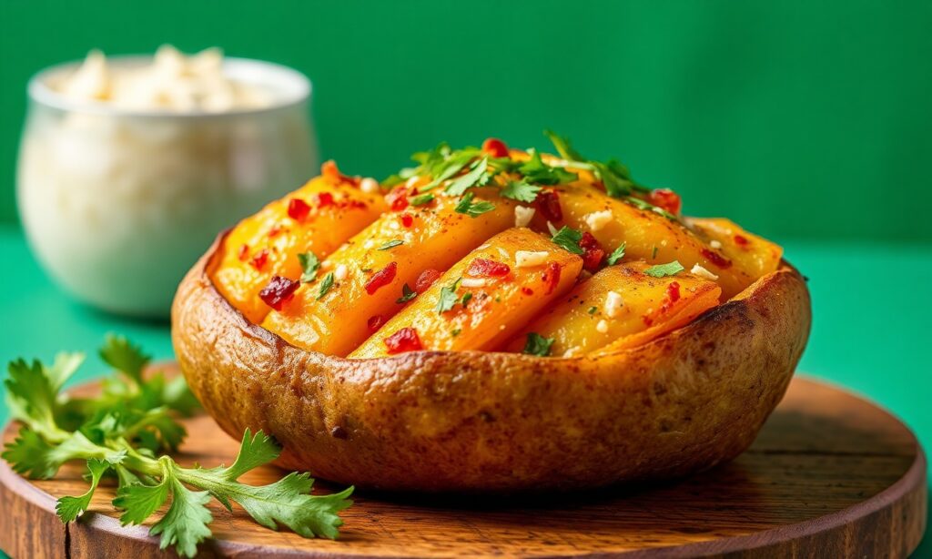 Spice up dinner: Samosa-stuffed baked potato delight.