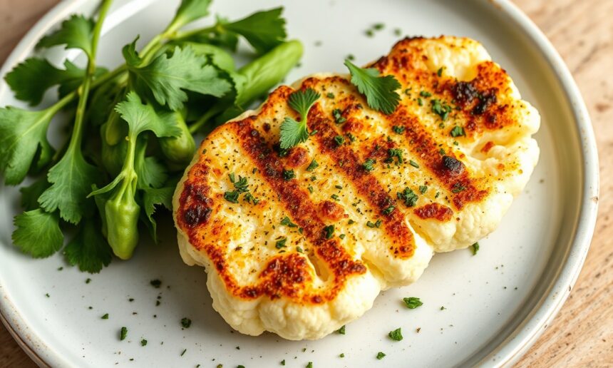 Herb-infused cauliflower steaks: a flavorful veggie delight.