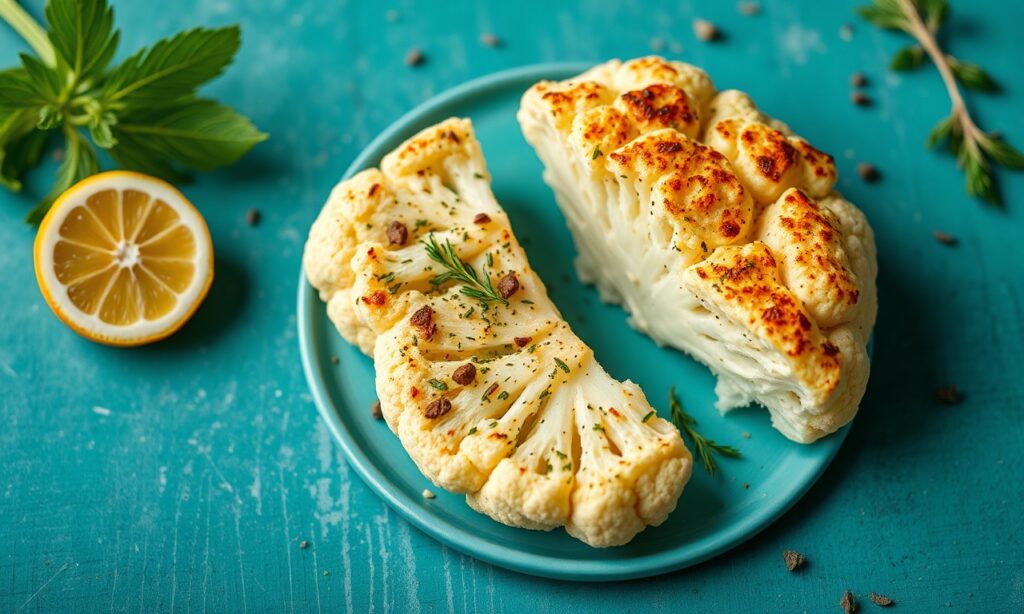 Herb-infused cauliflower steaks: a flavorful veggie delight.