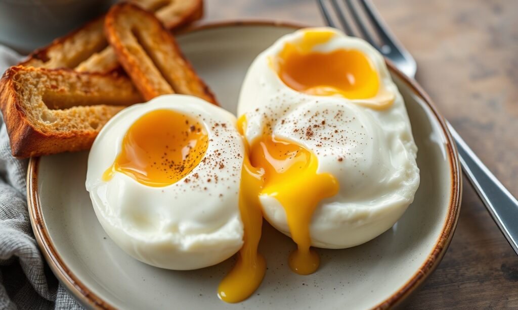 Eggs Perfect: Golden yolk dipping into toast soldiers, ultimate comfort breakfast.