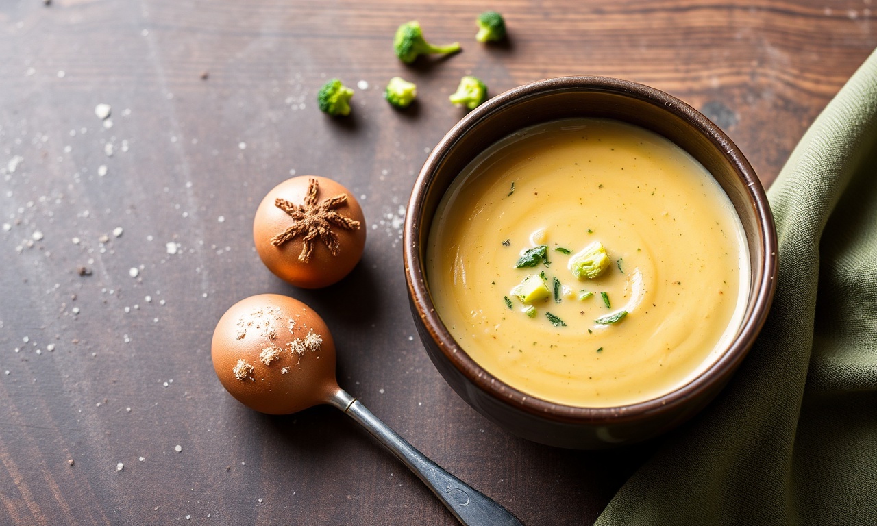 Rich creamy vegan broccoli cheddar soup recipe close-up.