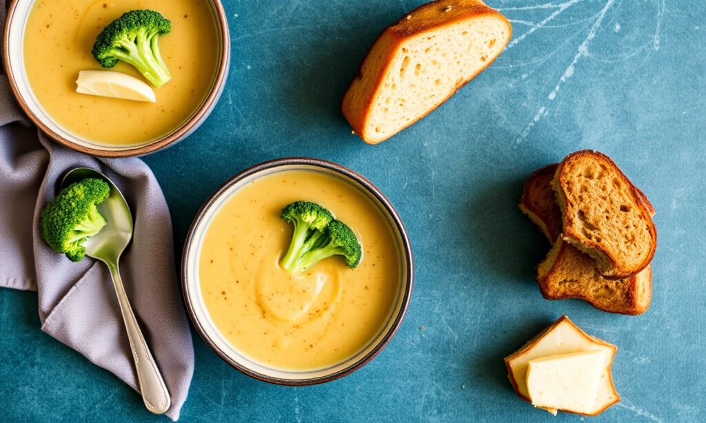 Rich creamy vegan broccoli cheddar soup recipe reveal.