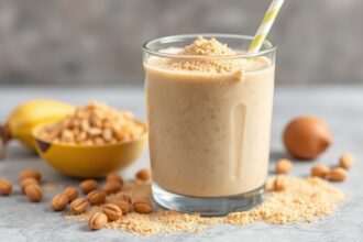 Whip up a creamy peanut butter powder smoothie delight.
