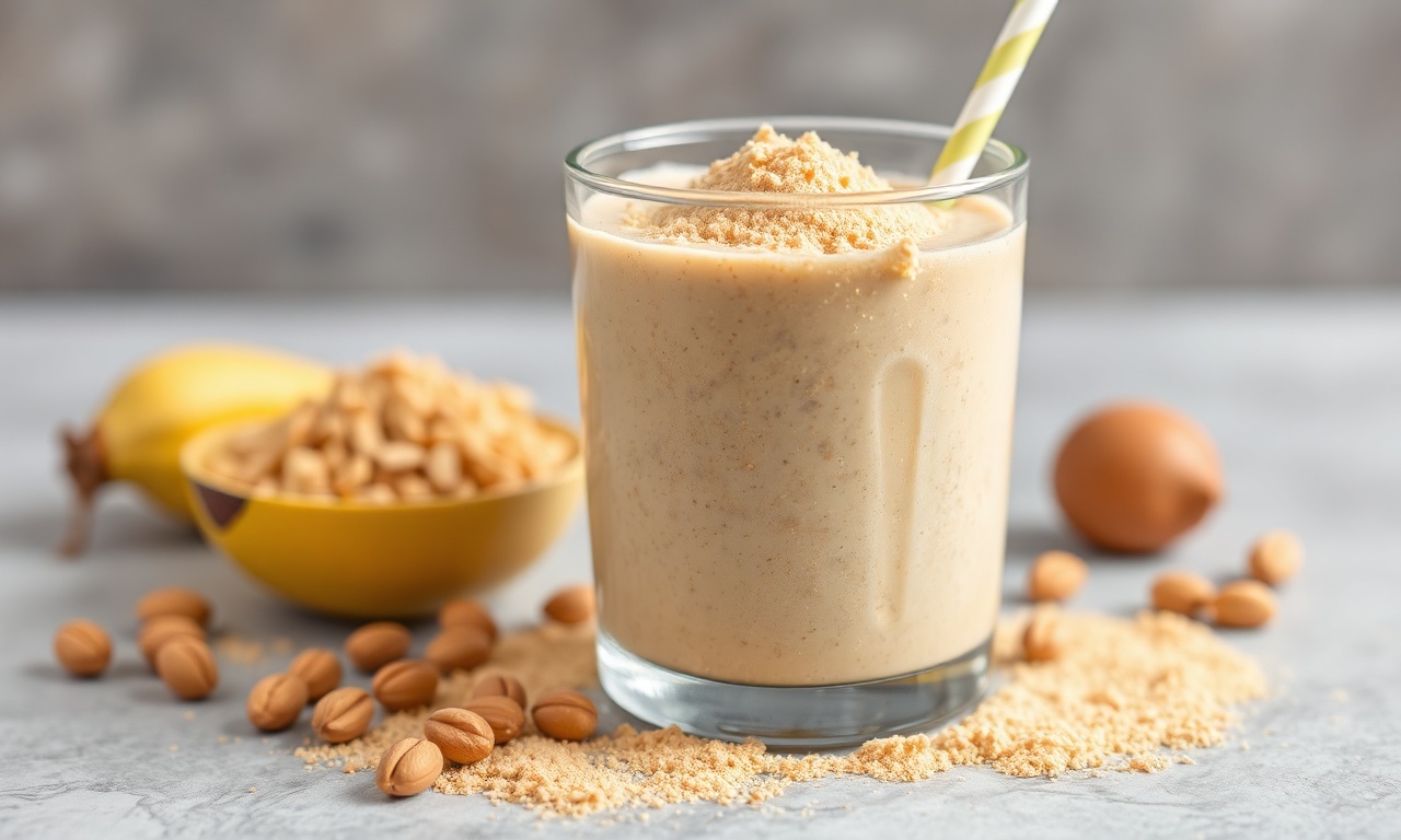 Whip up a creamy peanut butter powder smoothie delight.