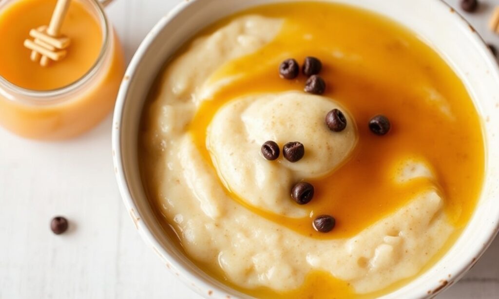 Golden Mornings: British porridge with honey, a simple, magical breakfast.