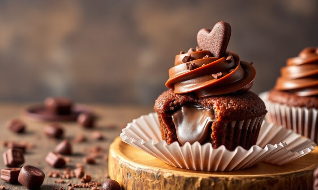 Decadent delights: Moist chocolate cupcake with rich, molten chocolate filling.