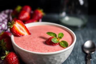 Chilled strawberry soup: a refreshing, magical summer delight.