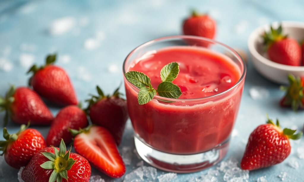 Chilled strawberry soup: a vibrant, refreshing summer delight.